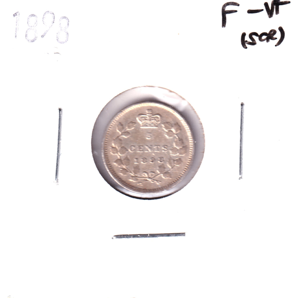 1898 Canada 5-cents F-VF (F15) Scratched, Cleaned or impaired