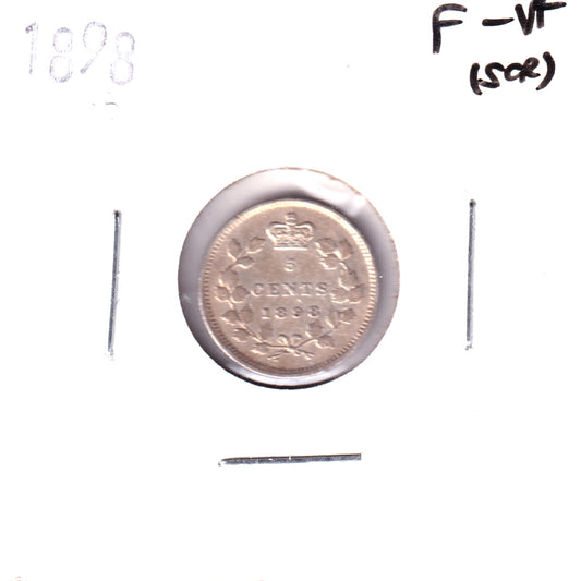 1898 Canada 5-cents F-VF (F15) Scratched, Cleaned or impaired