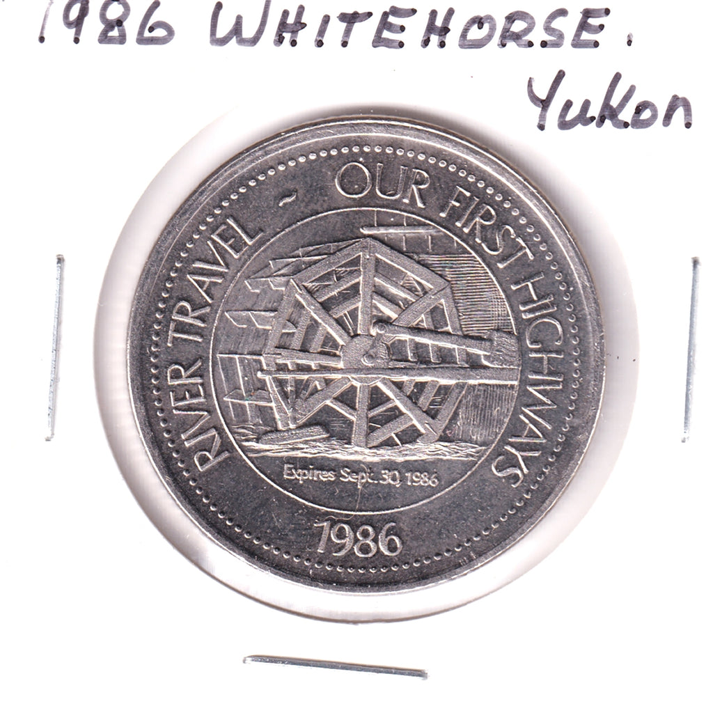 1986 Whitehorse, YT, Trade Dollar Token: River Travel - Our First Highways