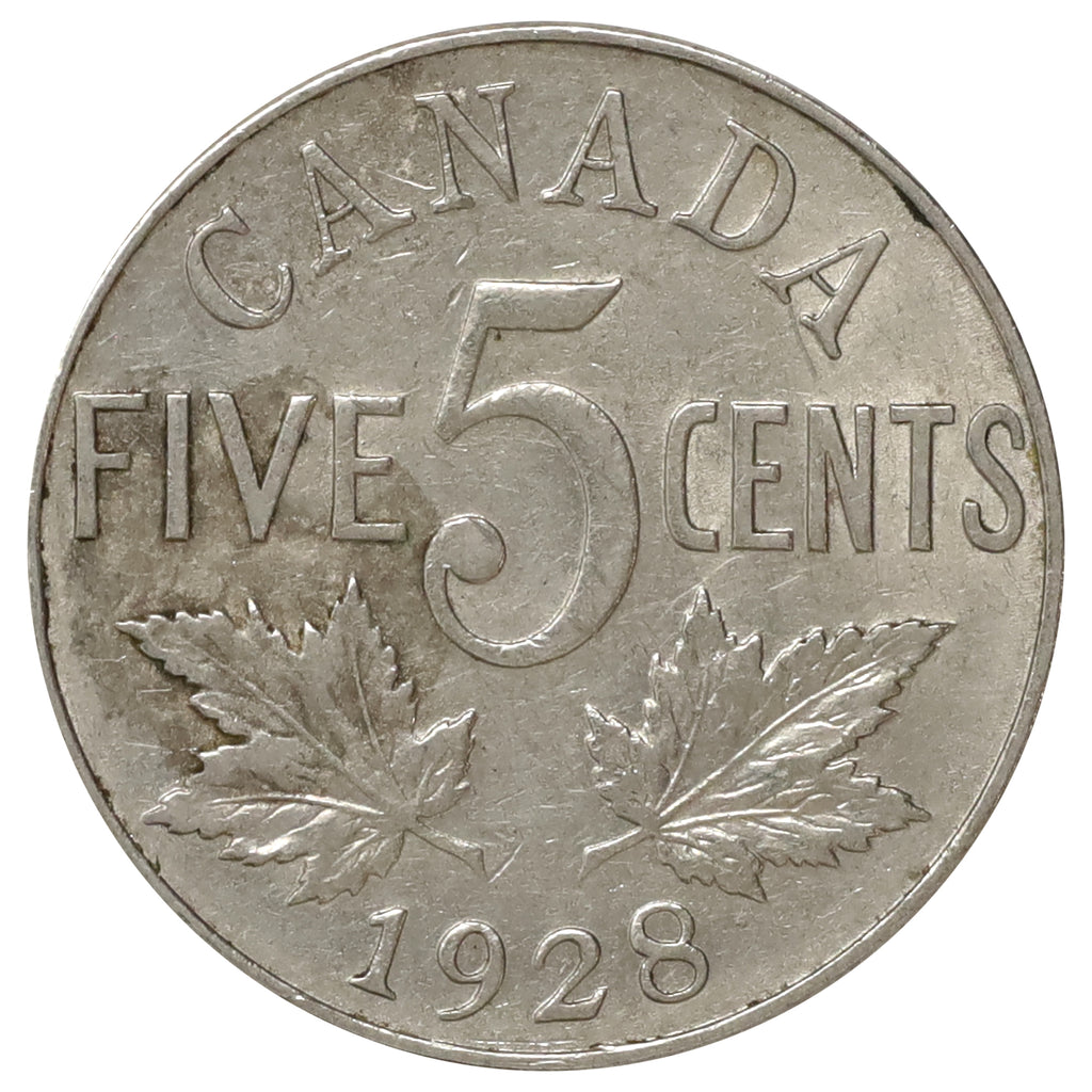 1928 Canada 5-Cents F-VF (F15) Scratched, Cleaned or Impaired