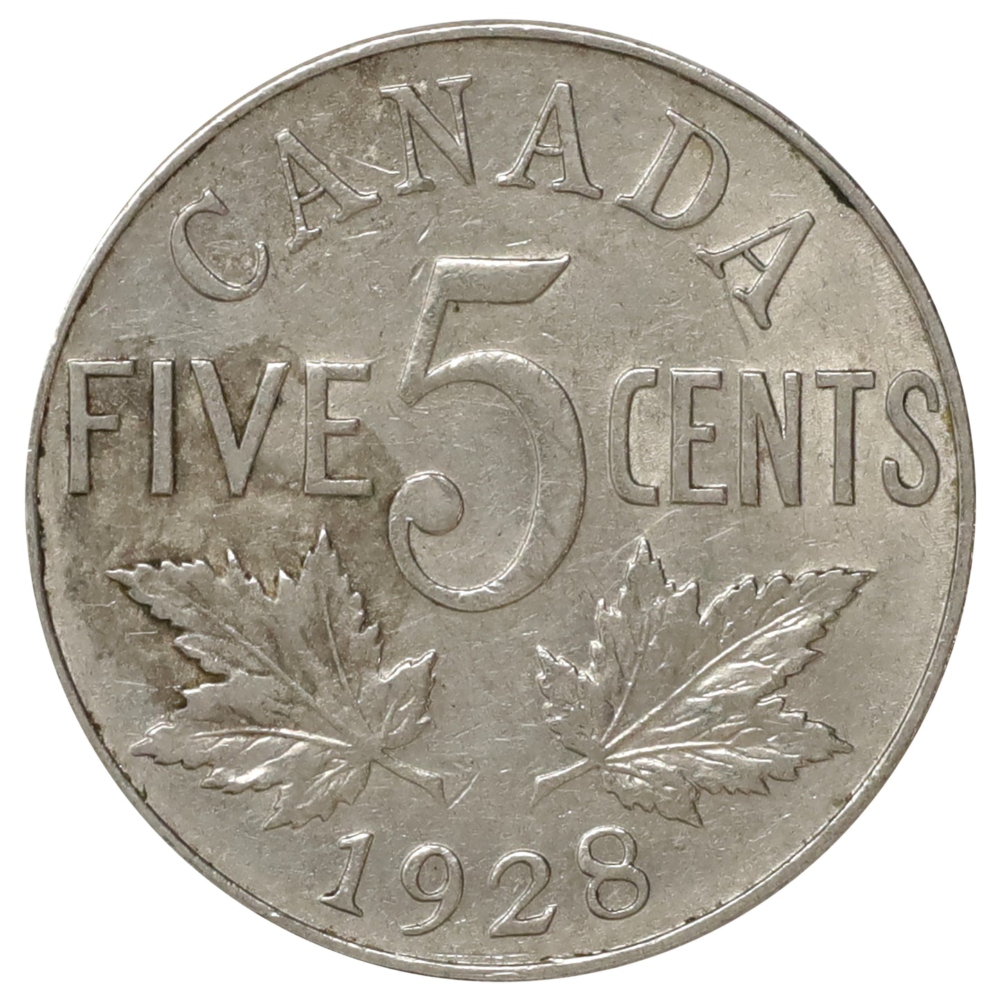 1928 Canada 5-Cents F-VF (F15) Scratched, Cleaned or Impaired