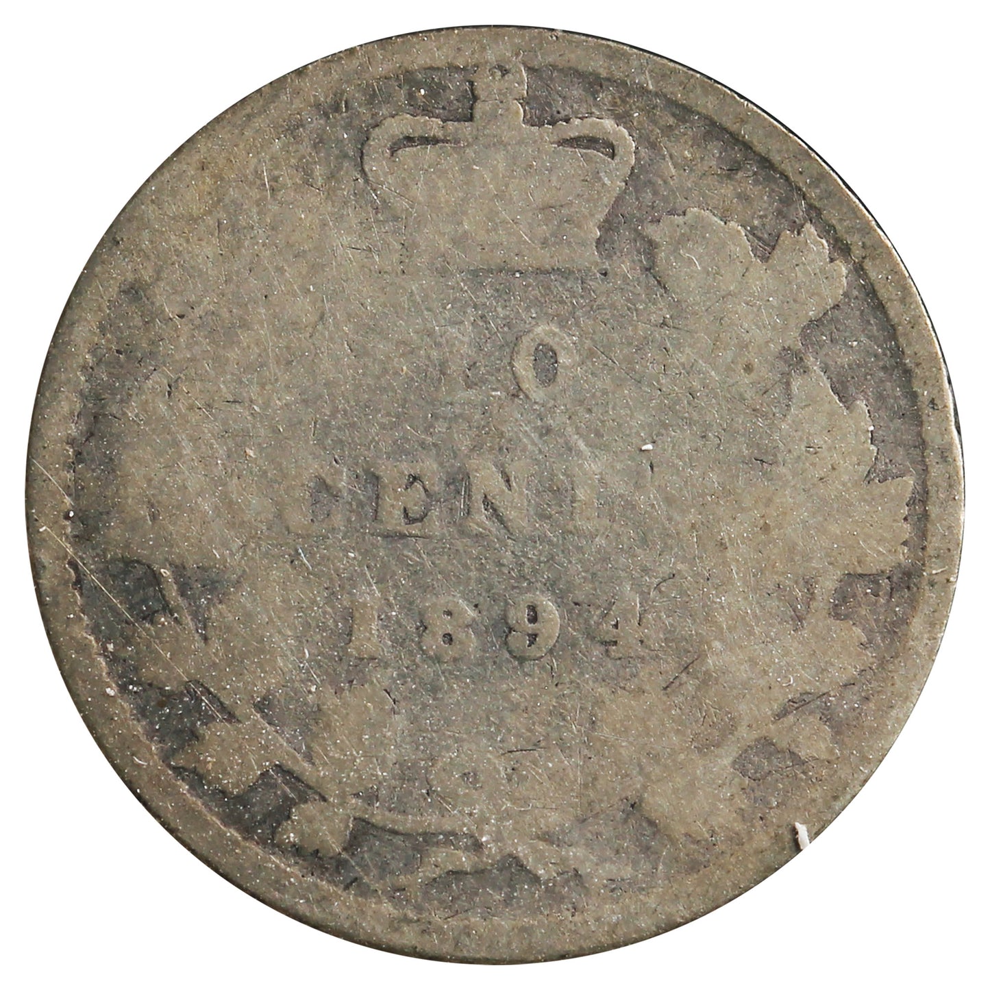 1894 Obv. 6 Canada 10-cents About Good (AG-3) Scratched, Cleaned or Impaired
