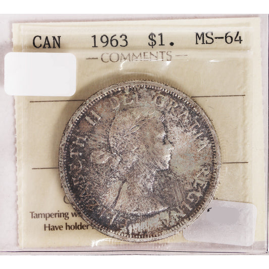 1963 Canada Dollar ICCS Certified MS64 (Toned)