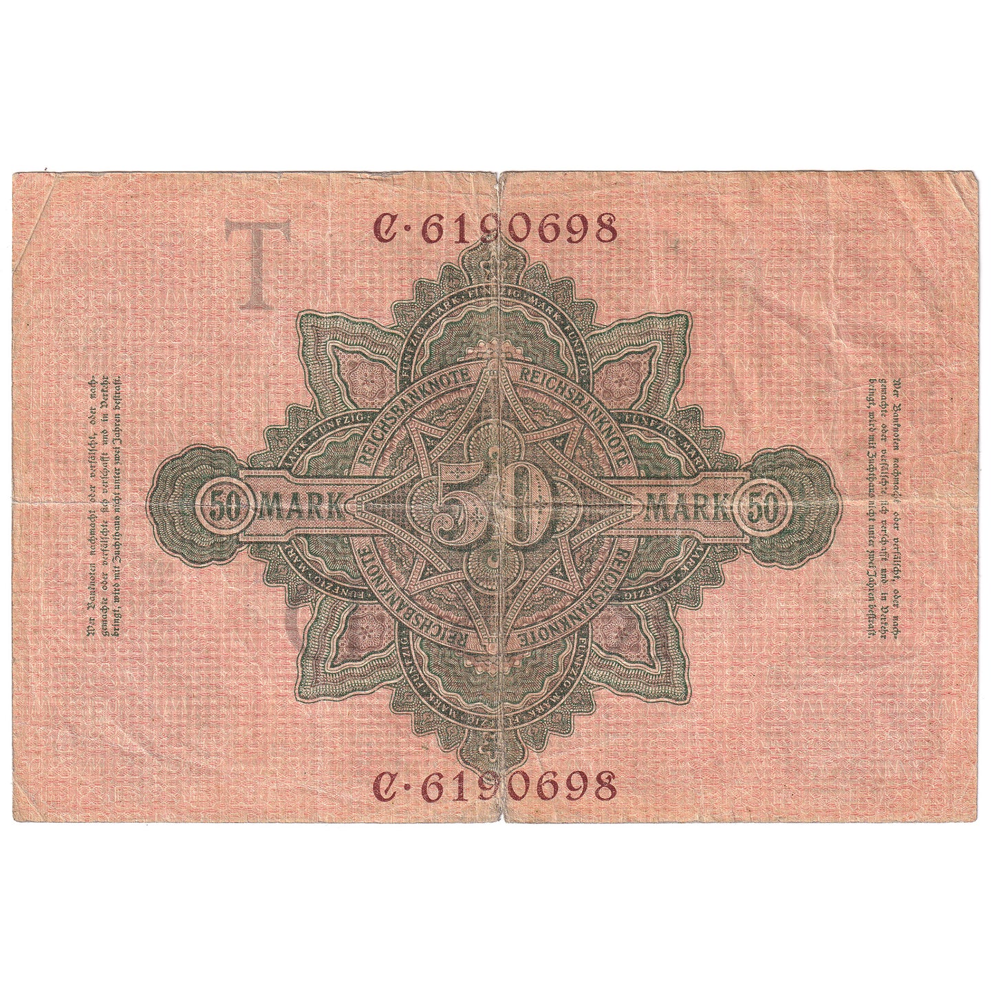 Germany 1910 50 Mark Note, Pick #41, F (Impaired)