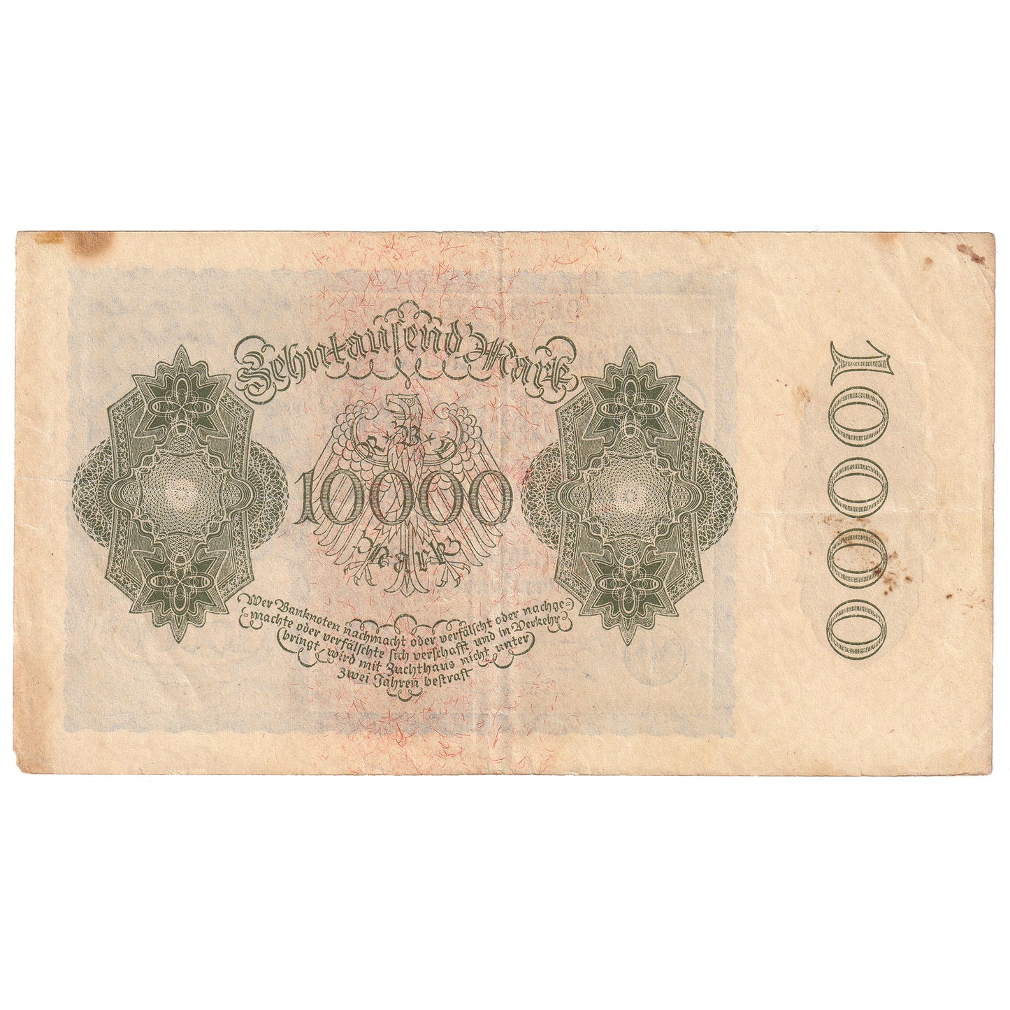 Germany 1922 10,000 Mark Note, Pick #72, EF (Impaired)