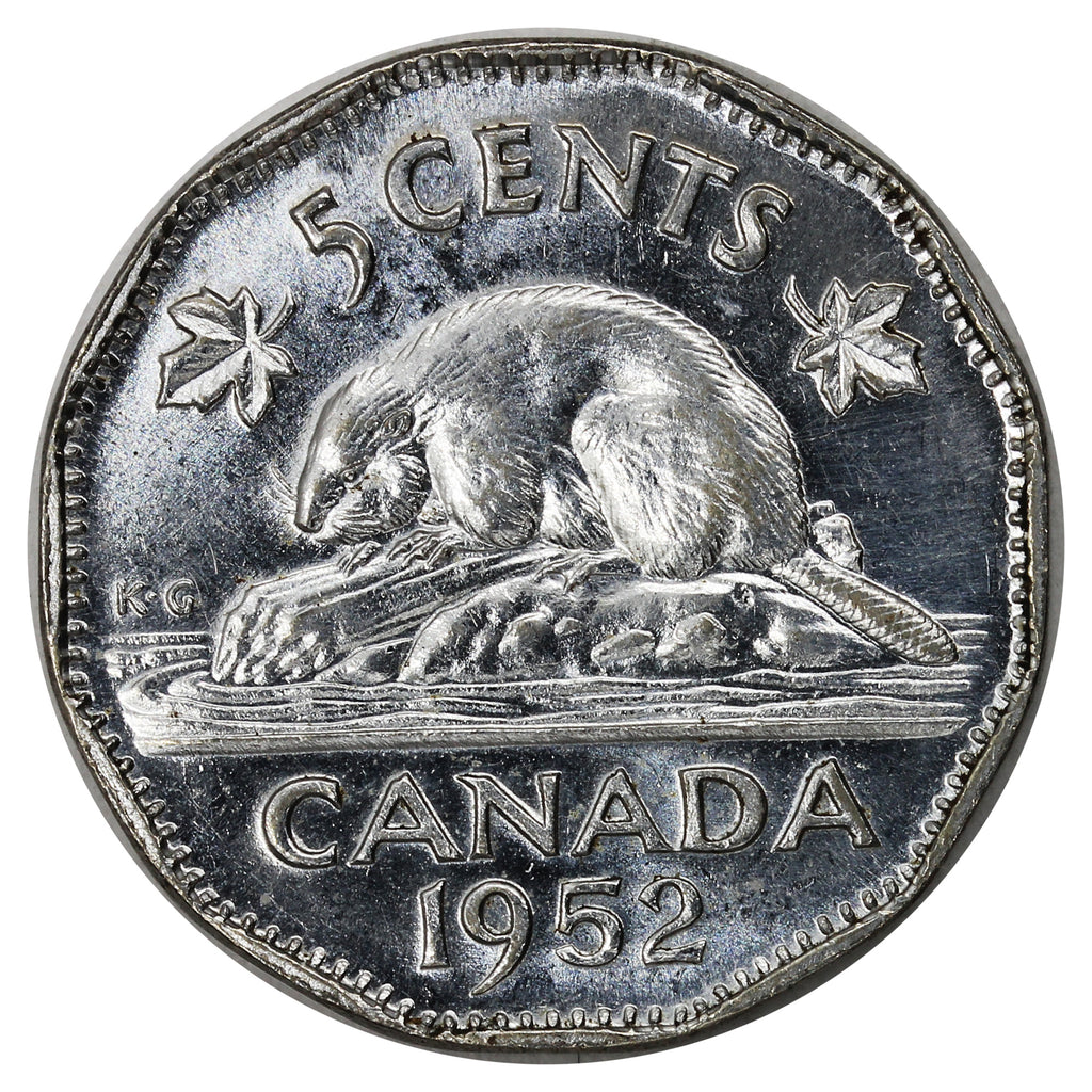1952 Canada 5-cents AU-UNC (AU55) Scratched, Cleaned or Impaired