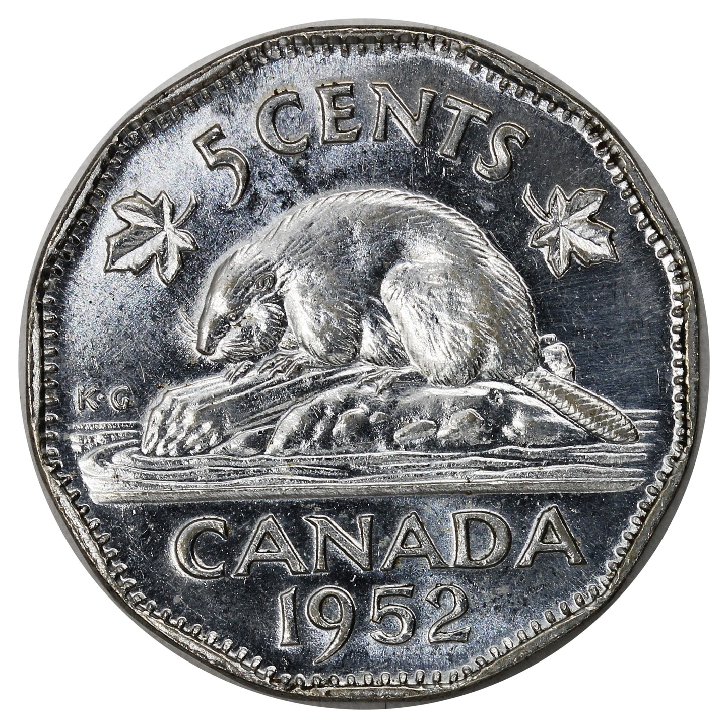 1952 Canada 5-cents AU-UNC (AU55) Scratched, Cleaned or Impaired