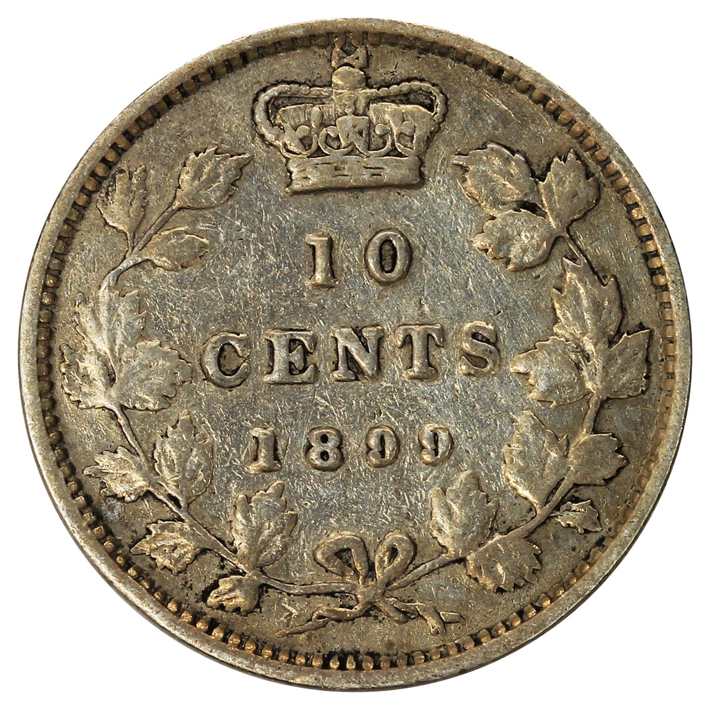 1899 Small 9's Canada 10-cents F-VF (F15) Scratched, Cleaned or Impaired