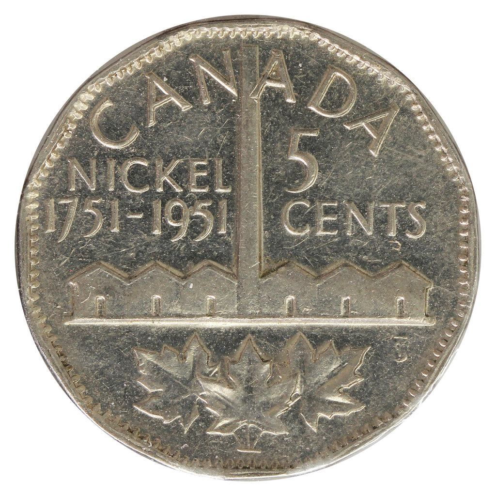 1951 Refinery Moon Half Moon Canada 5-cents Extra Fine (EF40) Scratched, Cleaned or Impaired