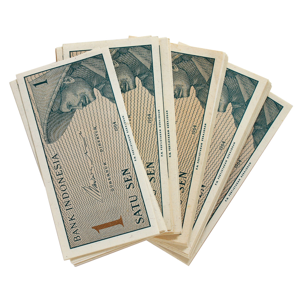 1964 Indonesia Original Bundles of 100 Notes, 1 Satu Sen.