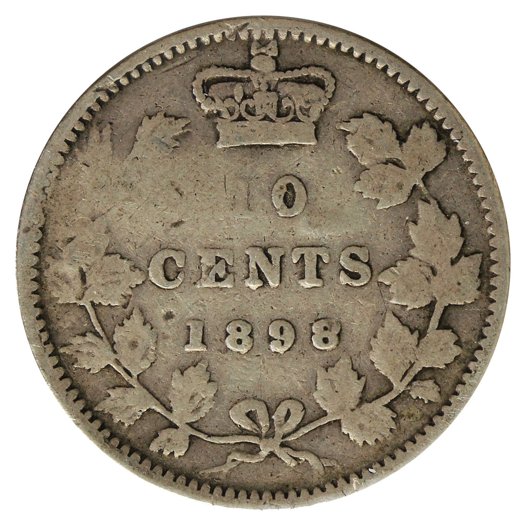 1898 Obv. 6 Canada 10-cents VG-F (VG-10) Scratched, Cleaned or Impaired