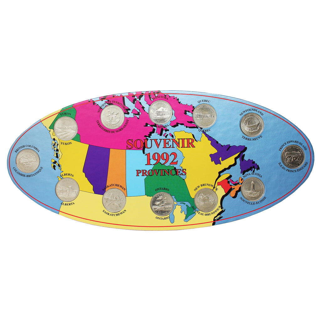 1992 Canada 25-cent Colourful Oval Collector Board w/coins 12pcs