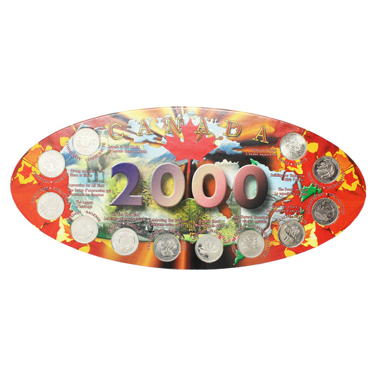 2000 Canada 25-cent Colourful Oval Collector Board w/coins 12pcs