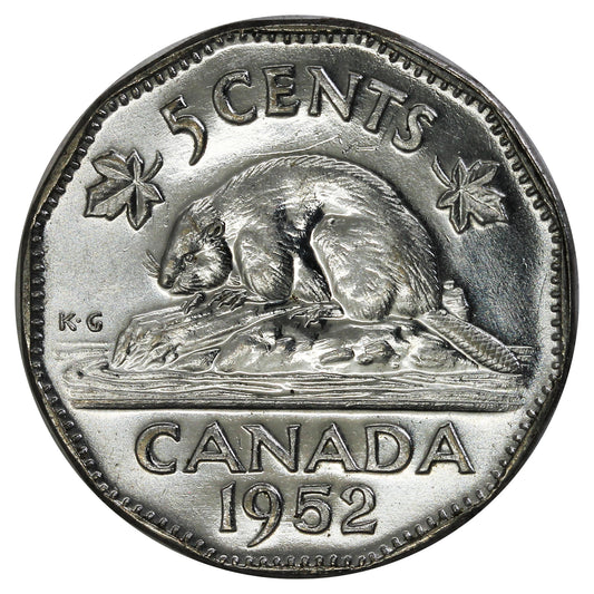 1952 Canada 5-cents Almost Uncirculated (AU50) Scratched, Cleaned or Impaired