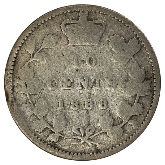 1886 Large Knobbed 6 Obv. 4 Canada 10-cents Good (G-4) Scratched, Cleaned or Impaired