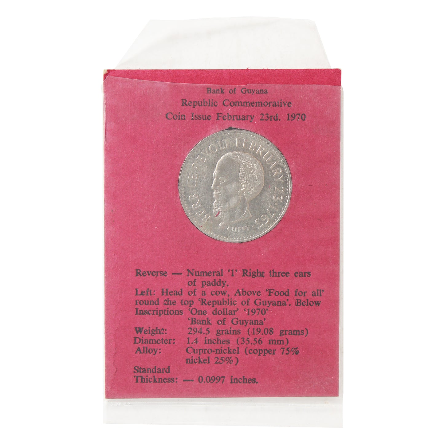 1970 Guyana Commemorative FAO Dollar in Card