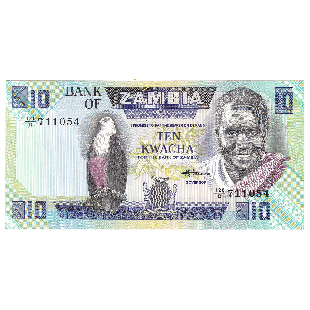 Zambia 1986 10 Kwacha Note, Pick #26c, CUNC