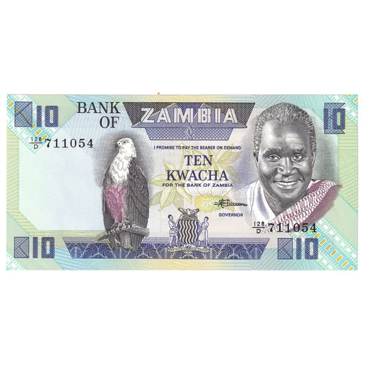 Zambia 1986 10 Kwacha Note, Pick #26c, CUNC