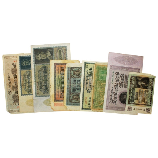 Lot of 9x Diff. German Large Size Notes, Circ. 9Pcs.