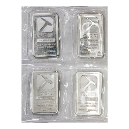 Lot of 4x Pan American Silver Corp 1/4oz. .999 Fine Silver Bar (Light Toning) No Tax