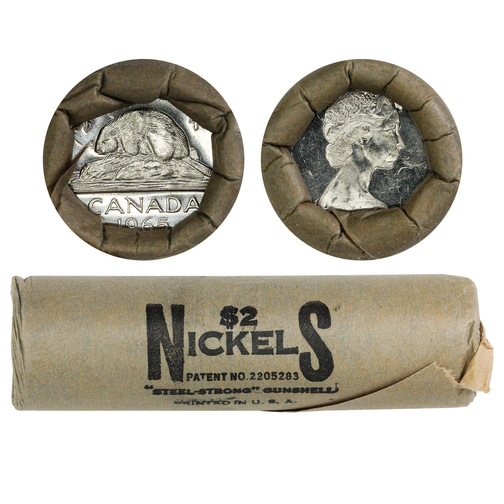 1965 Canada 5-Cent Original Roll of 40Pcs. In Paper Wrap (Slightly Loose Wrapping)