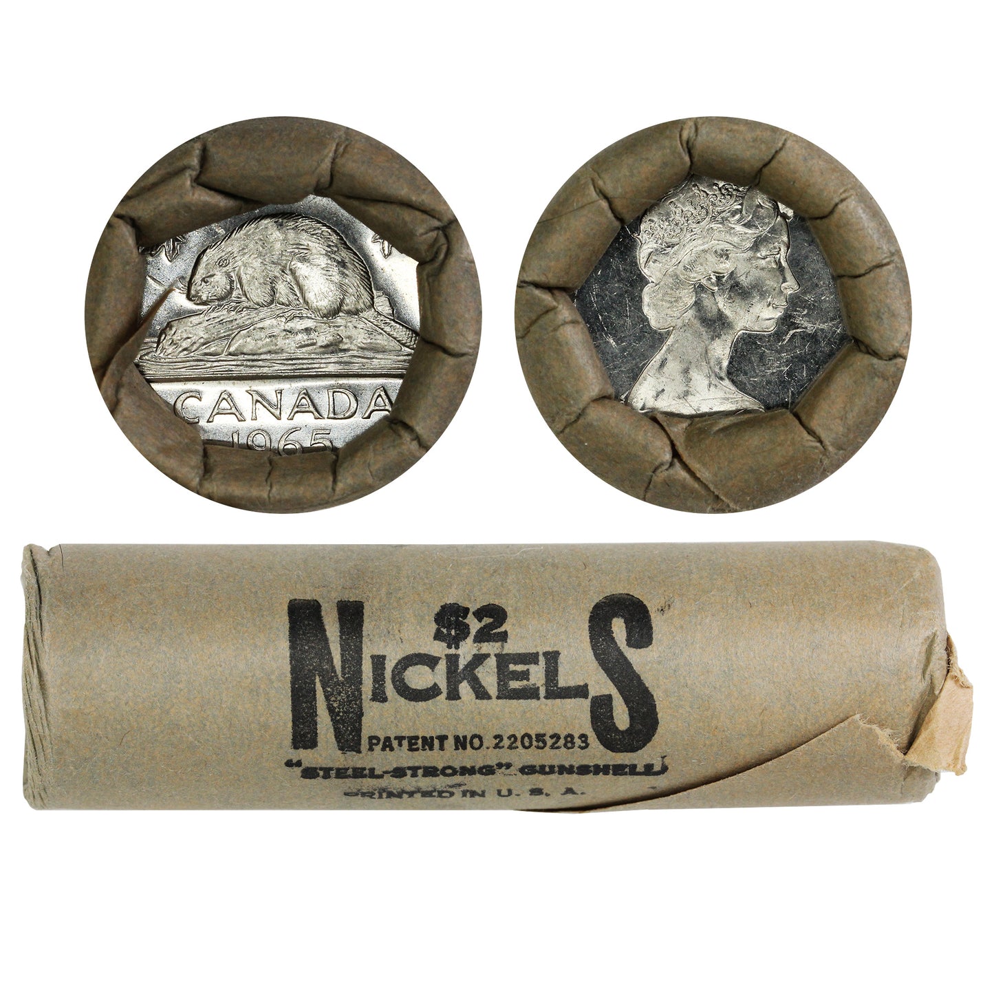 1965 Canada 5-Cent Original Roll of 40Pcs. In Paper Wrap (Slightly Loose Wrapping)