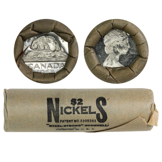 1965 Canada 5-Cent Original Roll of 40Pcs. In Paper Wrap (Slightly Loose Wrapping)