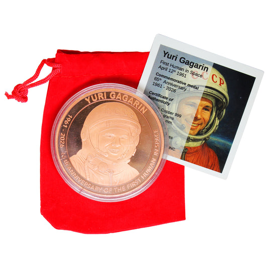 Yuri Gagarin - First Human in Space 2oz. Copper Round in red bag (Scuffed Capsule)