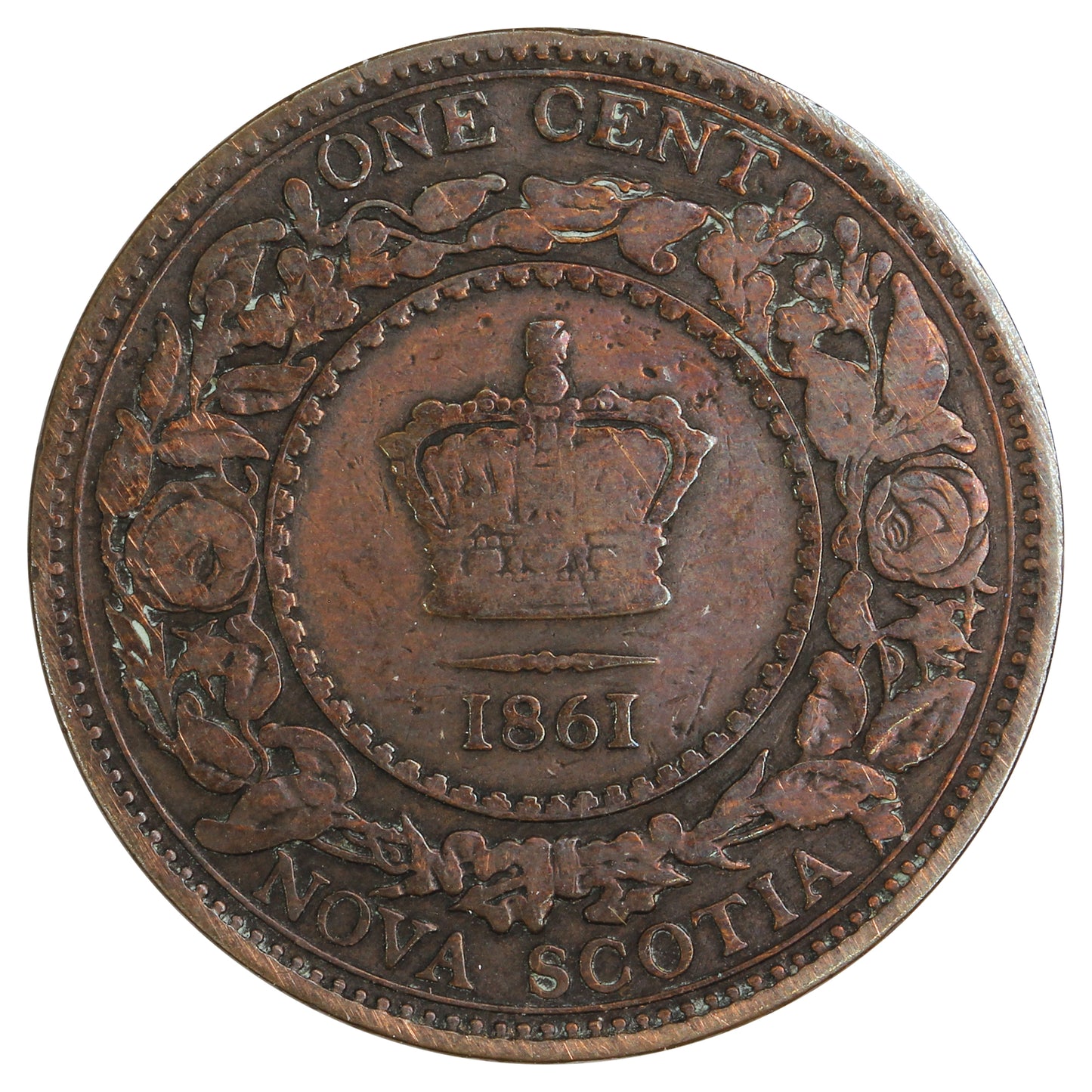 1861 Nova Scotia Large Bud 1-cent G-VG (G6) Scratched, Cleaned or Impaired