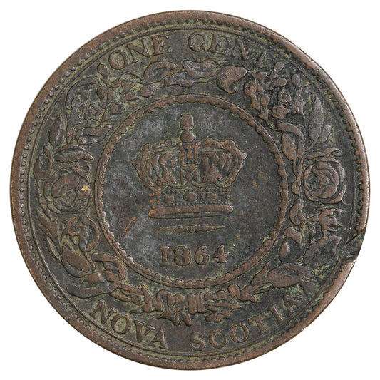 1864 Nova Scotia 1-cent Fine (F12) Scratched, Cleaned or Impaired