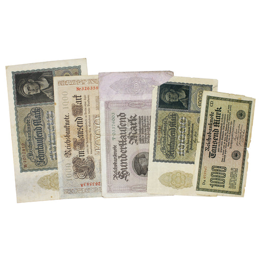 Lot of 5x Different German Large Size Notes, Circ, 5Pcs.