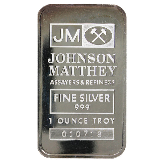 JM Johnson Matthey TD Bank 1oz. .999 Fine Silver Bar (No Tax) Lightly Toned