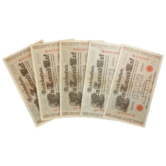 Lot of 5x Germany 1910 1000 Marks Notes, 5Pcs. (Sold As Is)