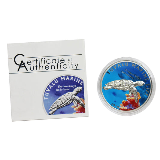 2010 Tuvalu $1 Marine Life Sterling Silver Turtle (Impaired)