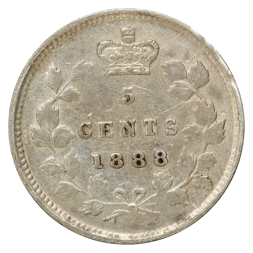 1888 Canada 5-cents Extra Fine (EF40) Cleaned, Scratched or Impaired