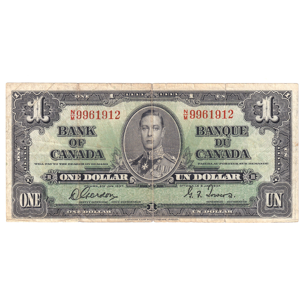 BC-21c 1937 Canada $1 Gordon-Towers, F-VF (Tears, holes, or damaged)