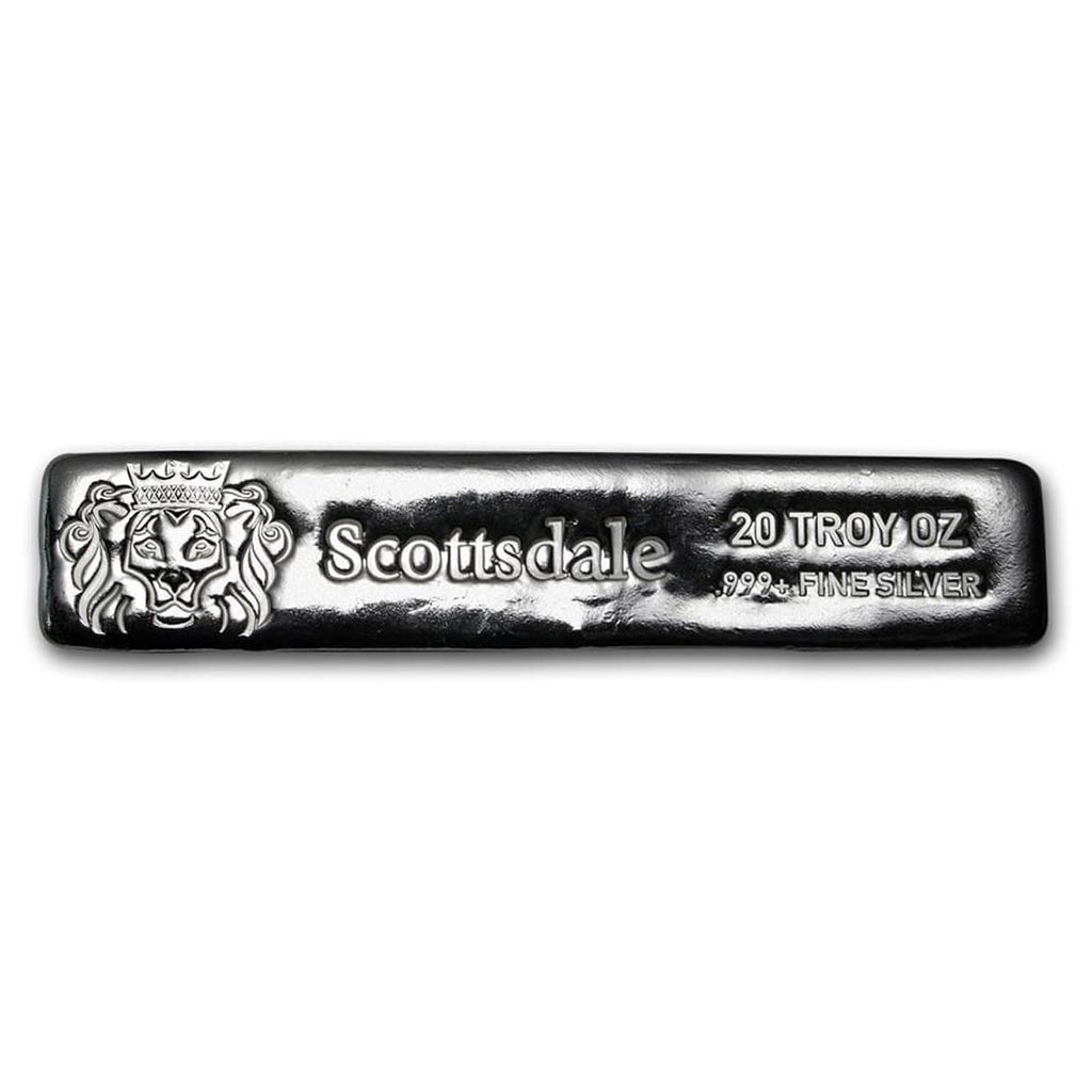 Scottsdale Mint Long-Cast Poured 20oz. .999+ Silver Bar (No Tax) Minor Rubbing