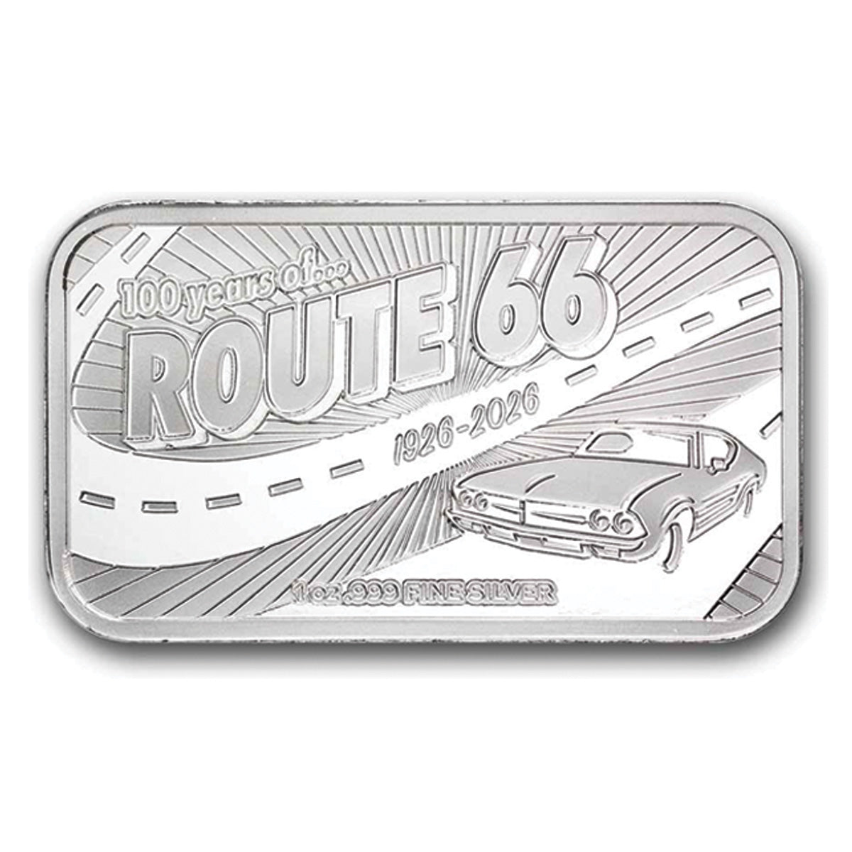 2026 Colourized 100th Ann. of Route 66 1oz. 999 Fine Silver Bar (No Tax)
