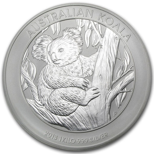 2013 Australia $30 Koala KILO Silver (No Tax) Rim Toning/Cap. Hairline Scr