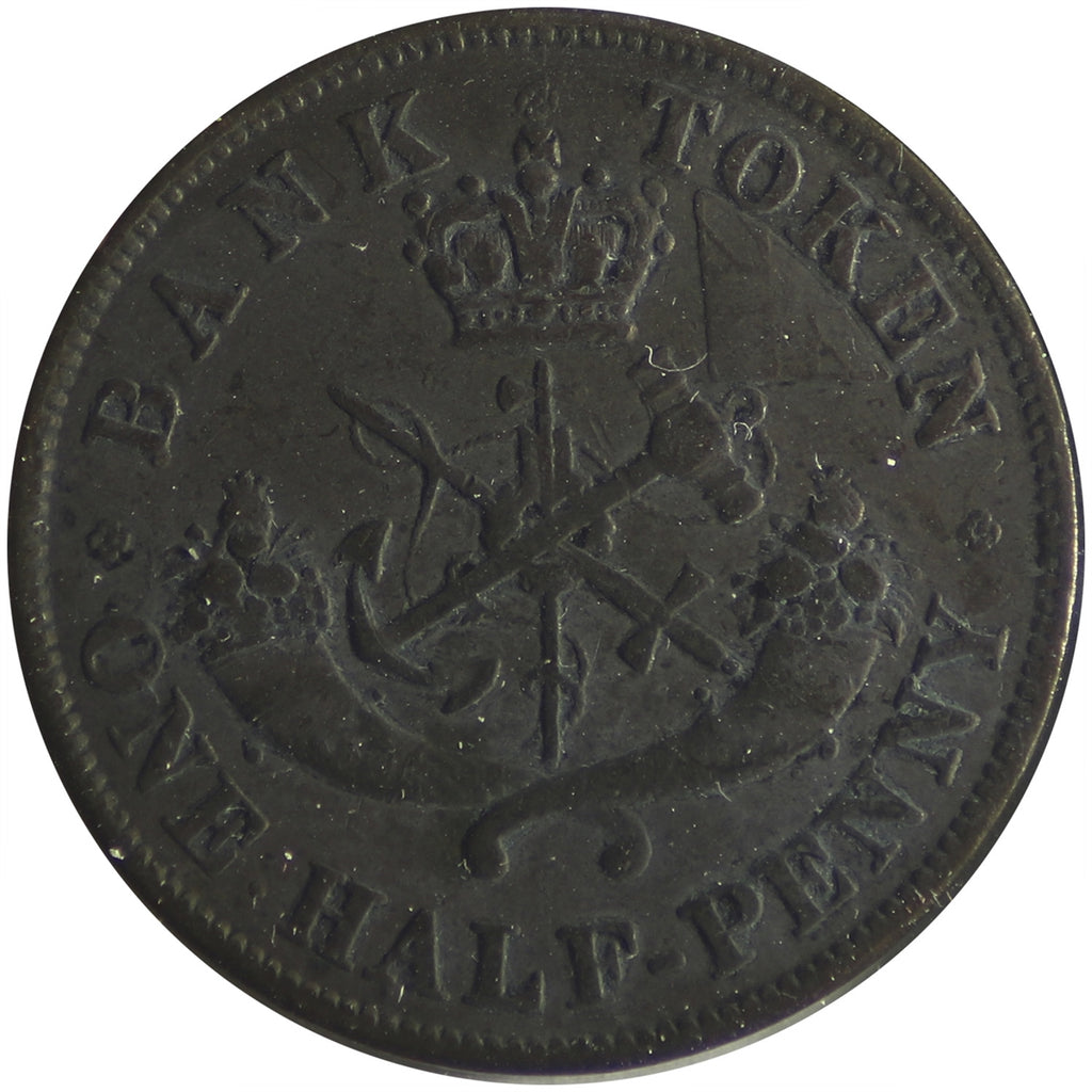 PC-5A 1850 Province of Canada, Bank of Upper Canada Half Penny Token F-VF (F15)