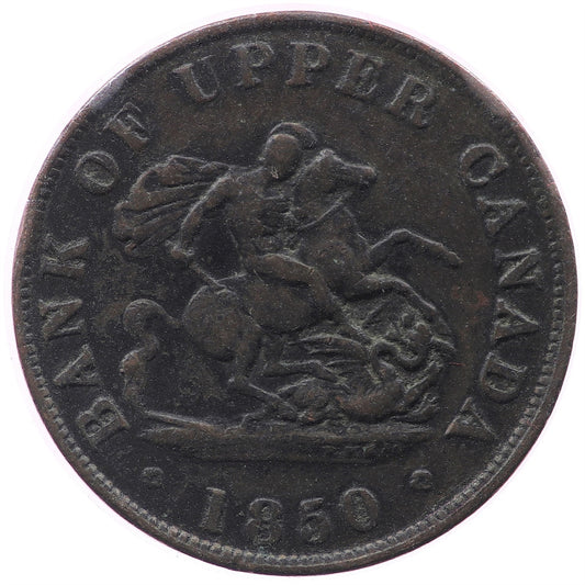 PC-5A 1850 Province of Canada Bank of Upper Canada Half Penny Token Very Fine (VF20)
