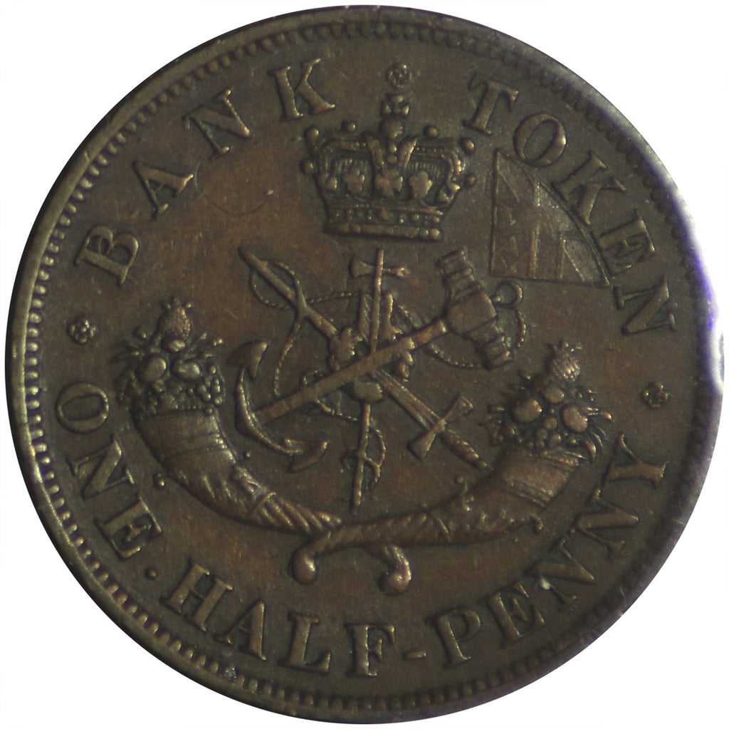 PC-5C1 1854 Province of Canada, Bank of Upper Canada Half Penny Bank Token EF-AU (EF45)
