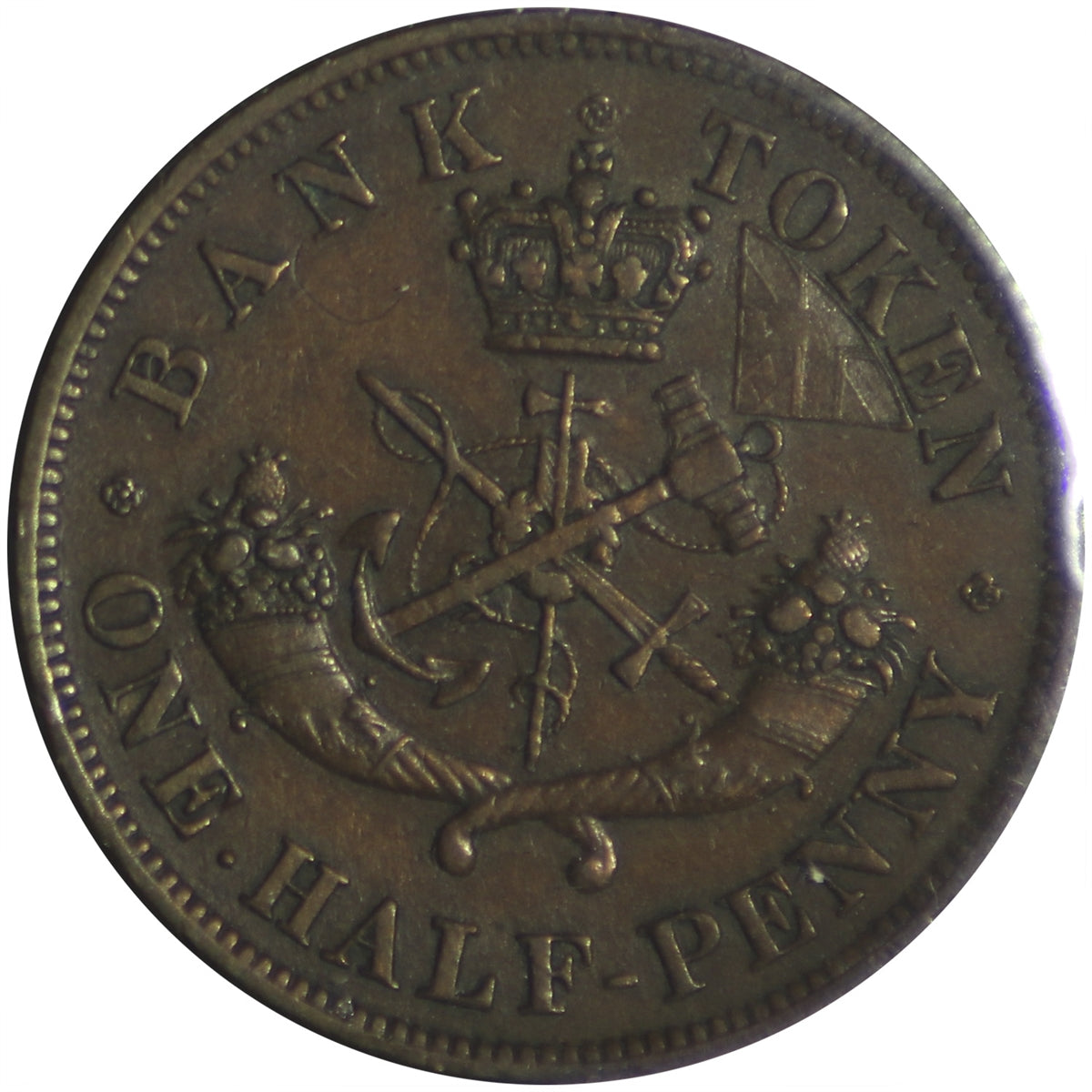 PC-5C1 1854 Province of Canada, Bank of Upper Canada Half Penny Bank Token EF-AU (EF45)