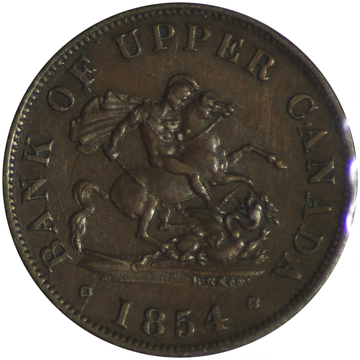 PC-5C1 1854 Province of Canada, Bank of Upper Canada Half Penny Bank Token EF-AU (EF45)