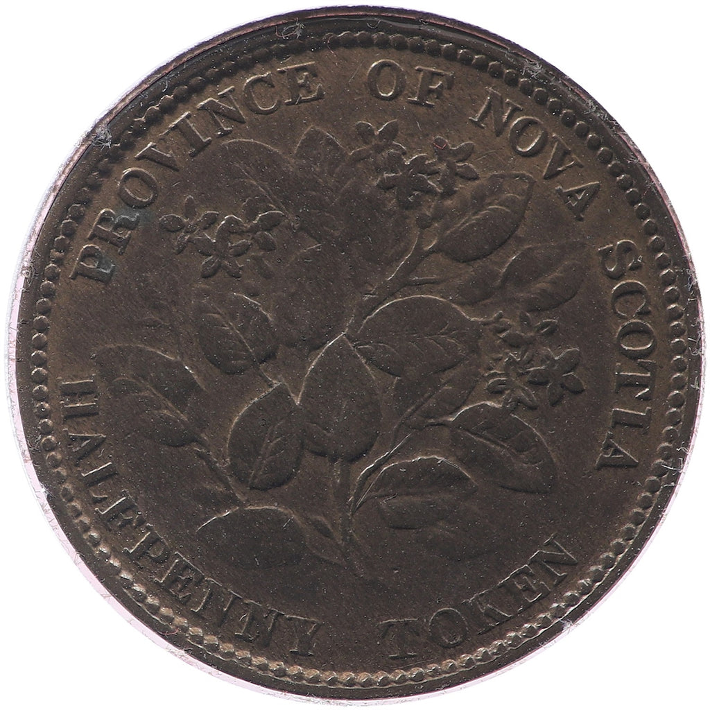 NS-5A1 1856 Nova Scotia Victoria Mayflower Half Penny Token Fine (F12)