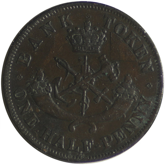 PC-5C1 1854 Province of Canada, Bank of Upper Canada Half Penny Token Very Fine (VF20)