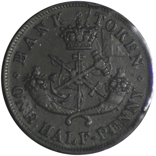 PC-5C1 1854 Province of Canada, Bank of Upper Canada Half Penny Bank Token VF-EF (VF30)