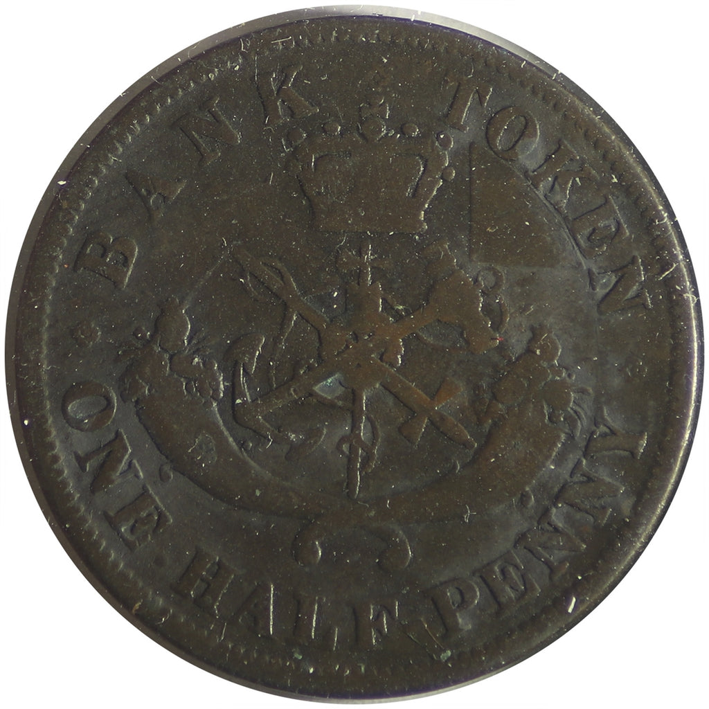 PC-5C1 1854 Province of Canada, Bank of Upper Canada Half Penny Bank Token VG-F (VG10)