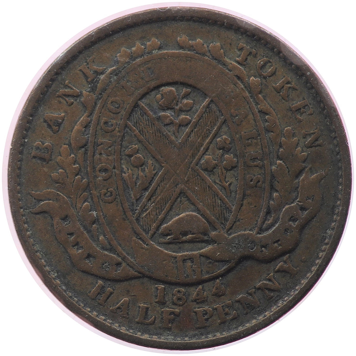 PC-1B1 1844 Province of Canada Half Penny Bank Token, Fine (F12)
