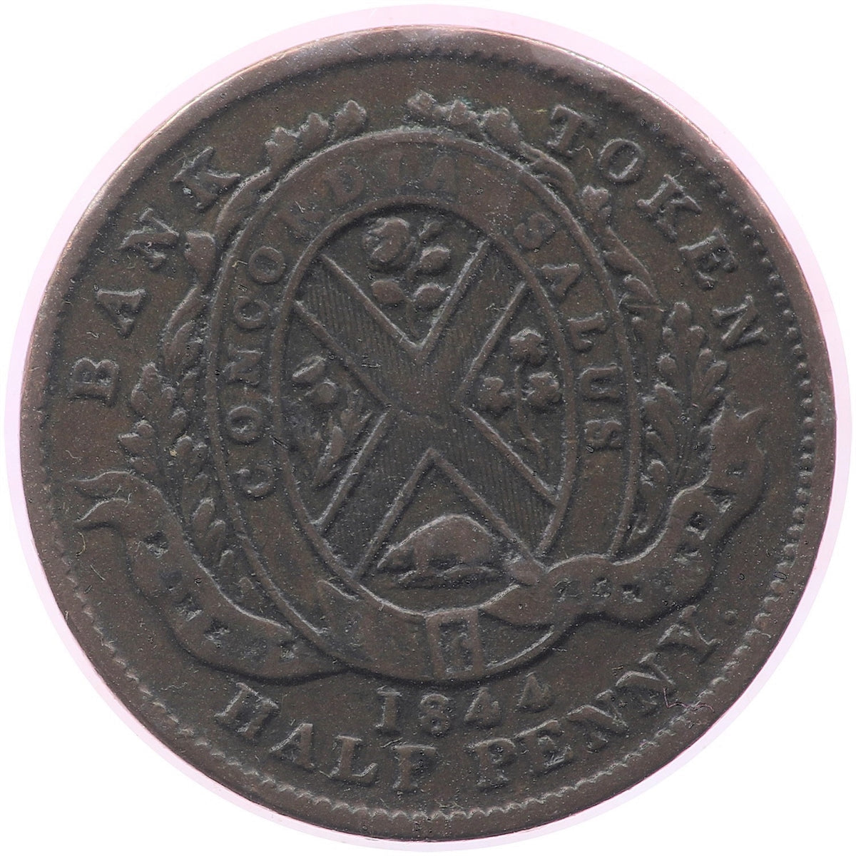PC-1B2 1844 Province of Canada Half Penny Bank Token, Very Fine (VF20)